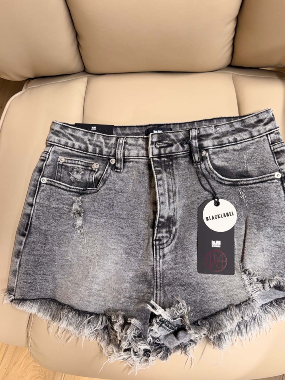 Black Label Denim Distressed Shorts Women Medium NWT High Rise Gray Acid Wash